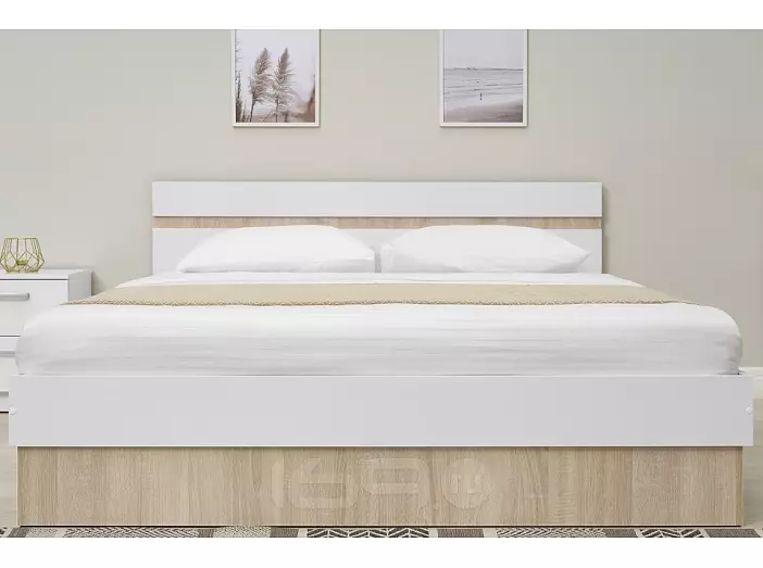 Кровать Челси без обивки белый глянец без П/М 1600x2000, щит-основание, изголовье жесткое