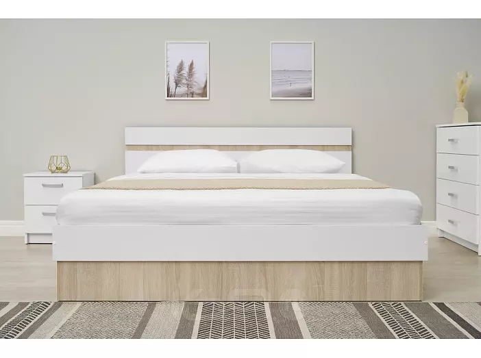 Челси Кровать 1,6м (Белый глянец, дуб сонома)