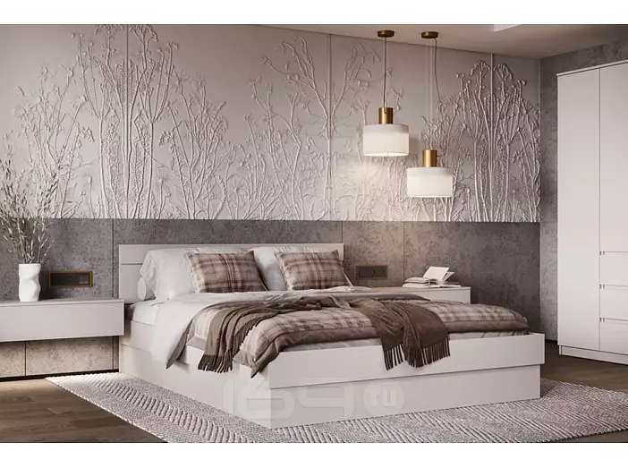 Кровать Челси без обивки кашемир без П/М 1600x2000, щит-основание, изголовье жесткое