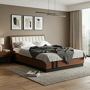 Кровать Магнолия экокожа дерево без П/М 1600x2000, изголовье мягкое