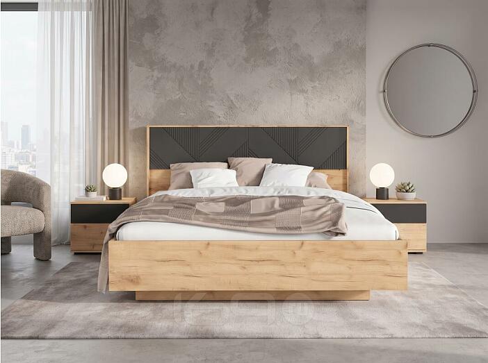 Кровать Ирис с подсветкой без обивки браш графит без П/М 1600x2000, ортопедическое основание, изголовье жесткое
