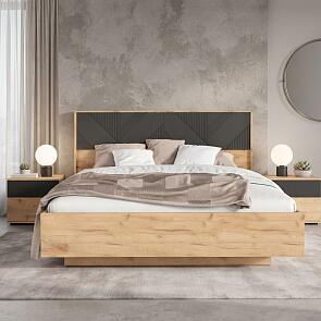 Кровать Ирис с подсветкой без обивки браш графит без П/М 1600x2000, ортопедическое основание, изголовье жесткое