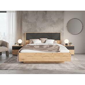 Кровать Ирис с подсветкой без обивки браш графит без П/М 1600x2000, ортопедическое основание, изголовье жесткое