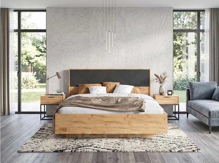 Кровать Ирис с подсветкой без обивки браш графит без П/М 1600x2000, ортопедическое основание, изголовье жесткое