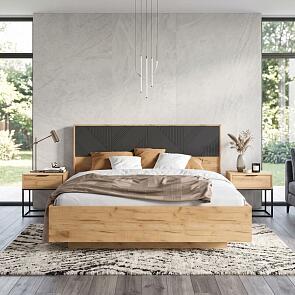 Кровать Ирис с подсветкой без обивки браш графит без П/М 1600x2000, ортопедическое основание, изголовье жесткое