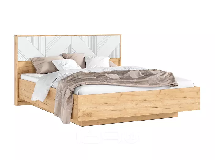 С/Г Ирис Кровать парящая 1,6м (ортопед металл) с подсветкой (Браш Вайт/Дуб Крафт, Дуб Крафт)