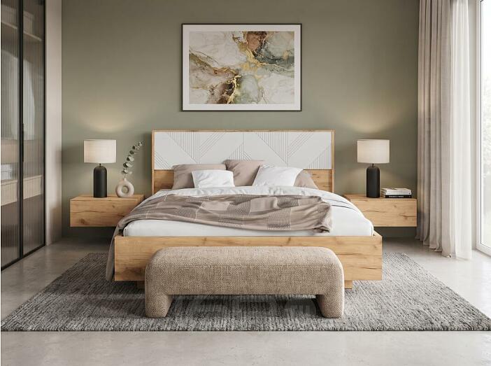Кровать Ирис с подсветкой без обивки браш вайт без П/М 160x200, изголовье жесткое