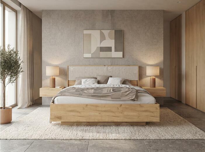 Кровать Марвэл без обивки дуб крафт без П/М 1600x2000, ортопедическое основание, изголовье жесткое