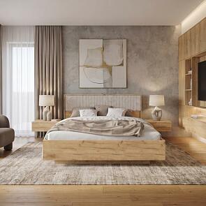 Кровать Марвэл без обивки дуб крафт без П/М 1600x2000, ортопедическое основание, изголовье жесткое