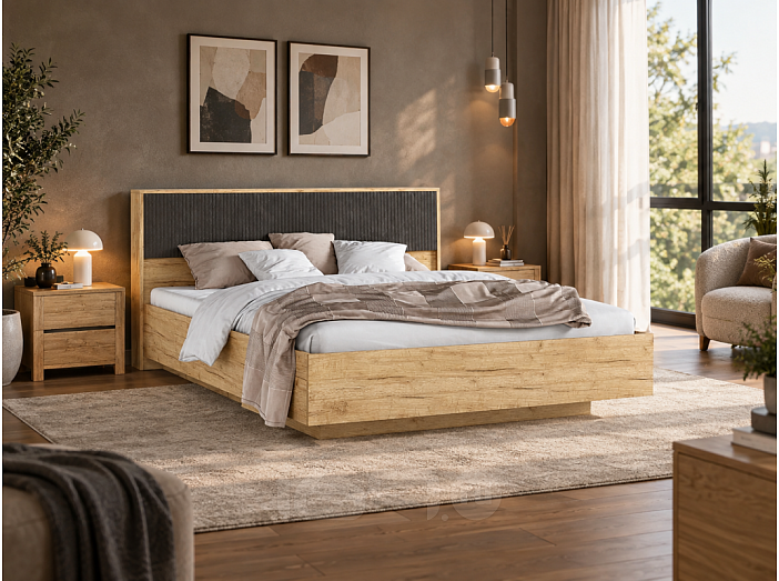 Кровать Марвэл без обивки дуб крафт без П/М 160x200, изголовье жесткое