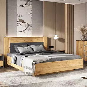 С/Г Остин Кровать парящая 1,6м (ортопед дерево) (Дуб Крафт/Графит, Дуб Крафт)