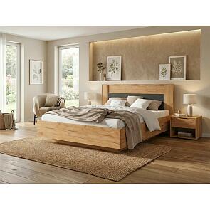 Кровать Остин с подсветкой без обивки дуб крафт/графит/дуб крафт без П/М 1600x2000, ортопедическое основание, изголовье жесткое