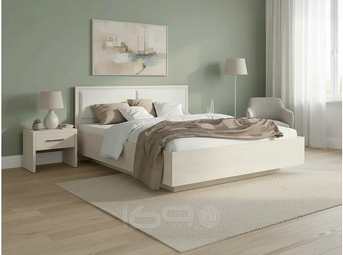 Кровать Престиж экокожа сандал светлый без П/М 1600x2000, изголовье мягкое