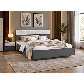 Кровать Роджина без обивки дуб крафт белый, графит без П/М 160x200, изголовье жесткое