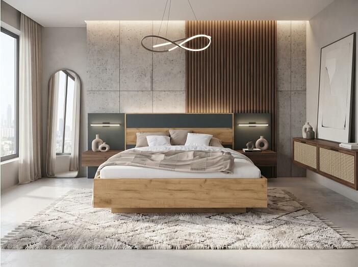 Кровать Роджина без обивки изумрудный, дуб крафт без П/М 160x200, изголовье жесткое