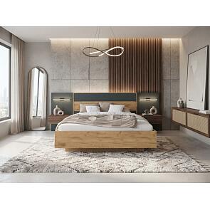 Кровать Роджина без обивки дуб крафт без П/М 1600x2000, ортопедическое основание, изголовье жесткое