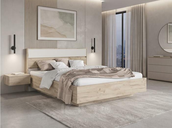 Кровать Роджина без обивки кашемир, дуб крафт серый без П/М 160x200, изголовье жесткое