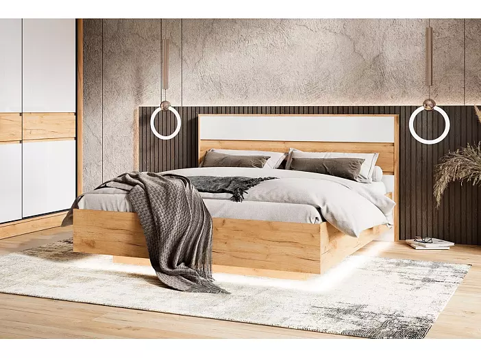 Кровать Роджина без обивки дуб крафт без подъёмного механизма 1600x2000, изголовье жесткое
