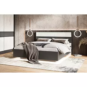 С/Г Роджина Кровать парящая 1,6м (ортопед металл) с подсветкой (Дуб Крафт Белый, Графит)