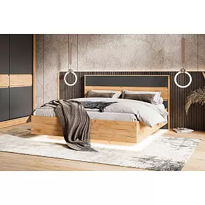 С/Г Роджина Кровать парящая 1,6м (ортопед металл) с подсветкой (Графит, Дуб Крафт)