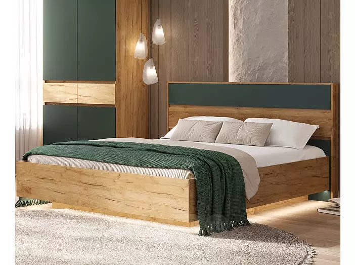 Кровать Роджина с подсветкой без обивки дуб крафт без П/М 1600x2000, изголовье жесткое