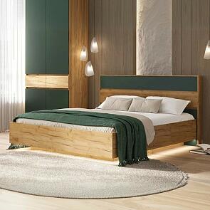 Кровать Роджина с подсветкой без обивки дуб крафт без П/М 1600x2000, ортопедическое основание, изголовье жесткое