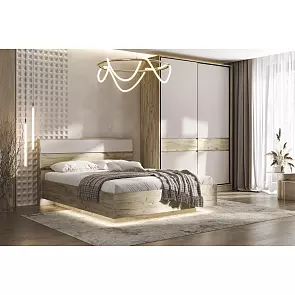 С/Г Роджина Кровать парящая 1,6м (ортопед металл) с подсветкой (Кашемир/Дуб Крафт серый, Дуб Крафт серый)