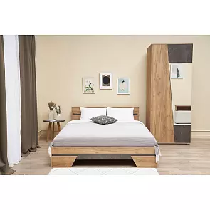 Соренто Кровать 1,6м (Дуб крафт/Бетон темный)