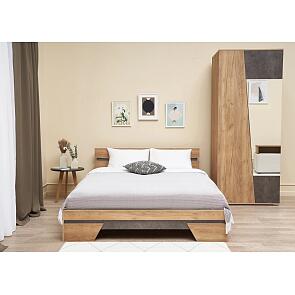 Кровать Соренто без обивки дуб крафт без П/М 1600x2000, ортопедическое основание, изголовье жесткое