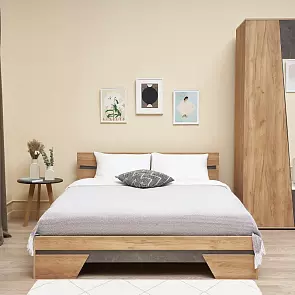 Кровать Соренто без обивки дуб крафт без П/М 1600x2000, ортопедическое основание, изголовье жесткое