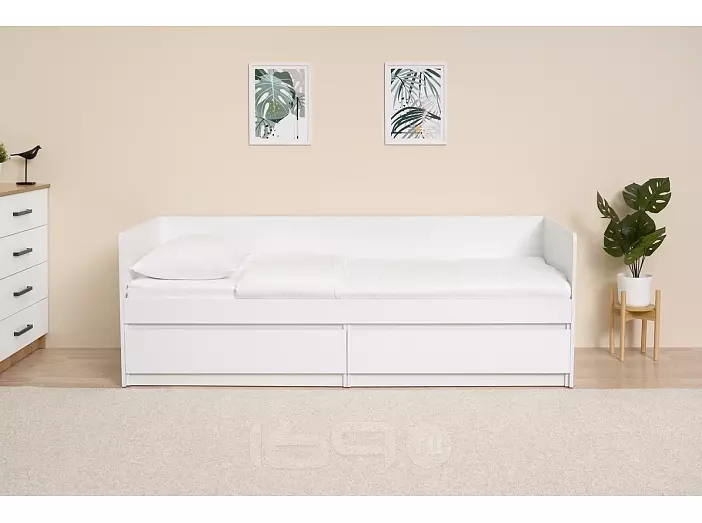 Кровать Челси без обивки белый глянец без П/М 800x2000, изголовье жесткое