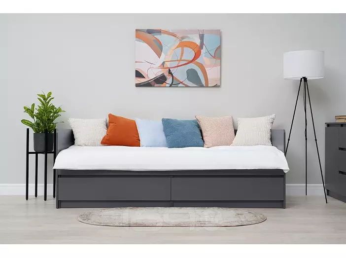 Кровать Челси без обивки графит без П/М 800x2000, изголовье жесткое
