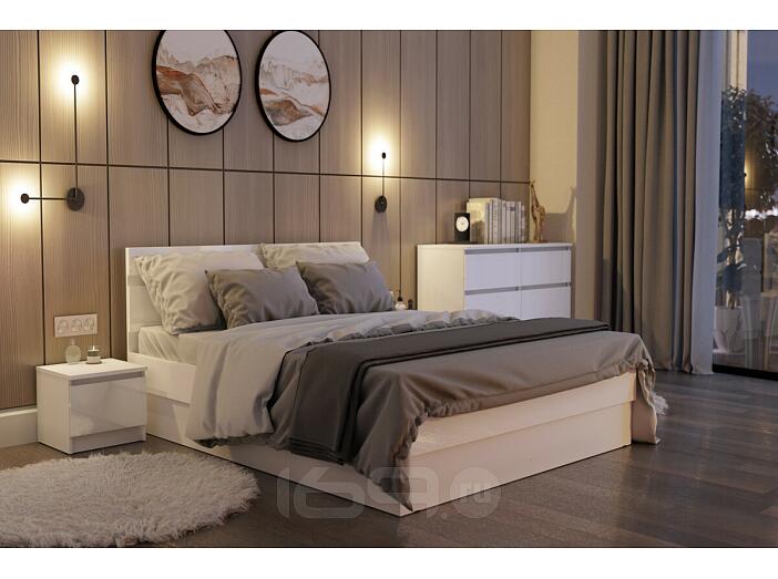 Челси Кровать 1,4м (Белый глянец, белый)
