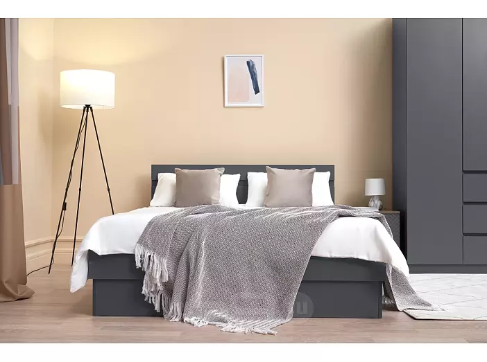 Кровать Челси без обивки графит без П/М 1400x2000, изголовье жесткое