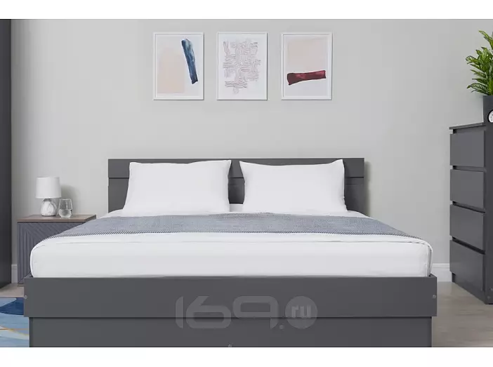Кровать Челси без обивки графит без П/М 1600x2000, щит-основание, изголовье жесткое