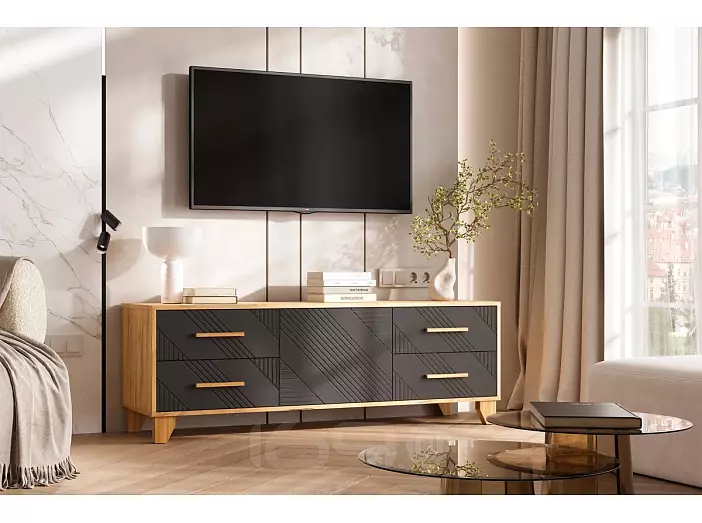 Ирис Тумба ТВ (1500) (Браш Графит, Дуб Крафт)