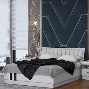 Кровать Магнолия экокожа белый глянец С П/М 1600x2000, ортопедическое основание, изголовье мягкое