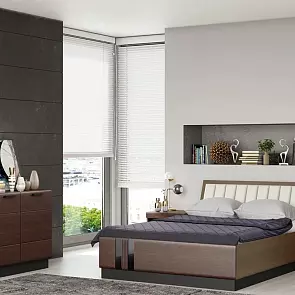 Кровать Магнолия экокожа дерево С П/М 1600x2000, ортопедическое основание, изголовье мягкое