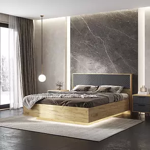 Кровать Флэш без обивки дуб крафт/браш графит С П/М 1600x2000, ортопедическое основание, изголовье жесткое