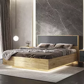 С/Г Флэш Кровать парящая 1,6м с ПМ (Браш Графит/Дуб Крафт, Дуб Крафт)