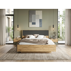 Кровать Флэш без обивки дуб крафт/браш графит С П/М 1600x2000, ортопедическое основание, изголовье жесткое