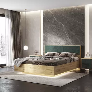 Кровать Флэш без обивки дуб крафт/браш мени грин С П/М 1600x2000, ортопедическое основание, изголовье жесткое