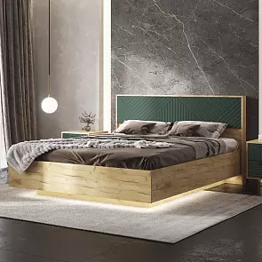 С/Г Флэш Кровать парящая 1,6м с ПМ (Браш Мени Грин/Дуб Крафт, Дуб Крафт)