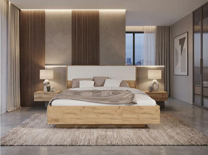 Кровать Флэш без обивки дуб крафт/браш вайт С П/М 160x200, ортопедическое основание, изголовье жесткое