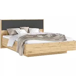 Кровать Флэш с подсветкой без обивки браш графит/дуб крафт С П/М 1600x2000, ортопедическое основание, изголовье жесткое