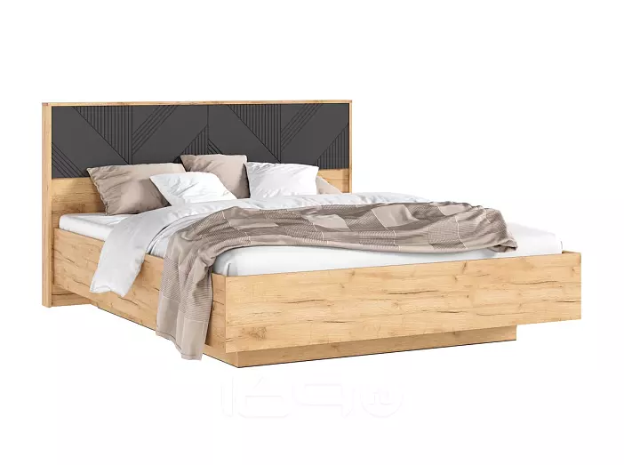 С/Г Ирис Кровать парящая 1,6м с ПМ с подсветкой (Браш Графит/Дуб Крафт, Дуб Крафт)