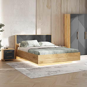 Кровать Ирис с подсветкой без обивки браш графит С П/М 1600x2000, ортопедическое основание, изголовье жесткое