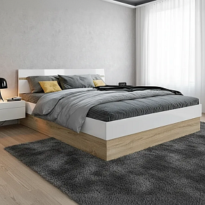 Кровать Ким без обивки белый глянец холодный С П/М 1400x2000, ортопедическое основание, изголовье жесткое