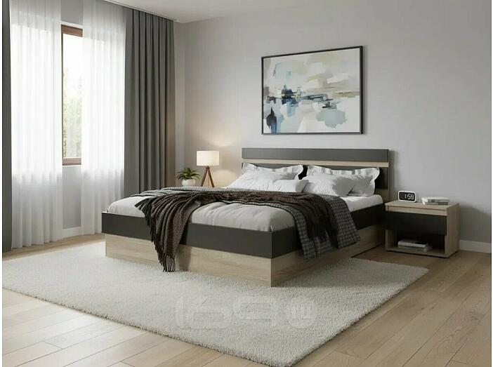 Кровать Ким без обивки графит софт new С П/М 1400x2000, изголовье жесткое
