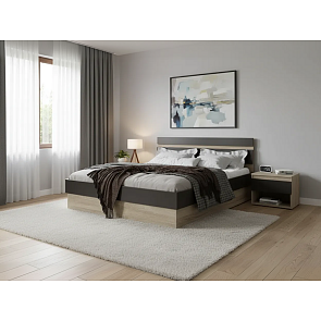 Кровать Ким без обивки графит софт new С П/М 1400x2000, ортопедическое основание, изголовье жесткое